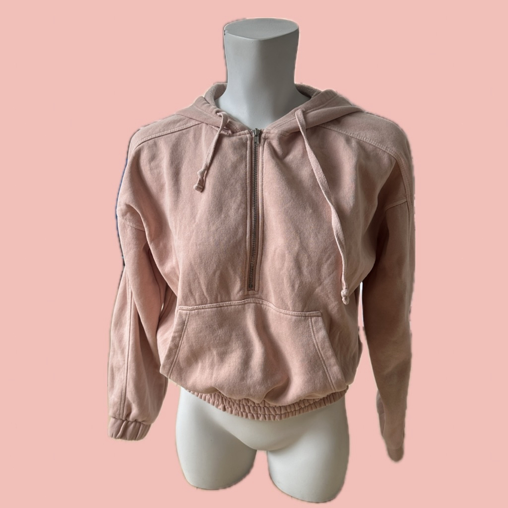 Free People Movement Pink Cropped Hoodie XS – Half Zip Oversized